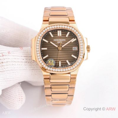 Swiss Grade Patek Philippe Nautilus Ladies 35.2mm Chocolate Dial Diamond-set